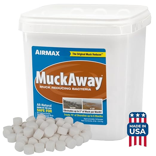 Airmax MuckAway Bacteria Enzyme Tablets for Ponds & Lakes, 16 Scoops | Natural beneficial bacteria muck, sludge & noxious odor solution for cleaner beaches & shorelines; fish, pet & wildlife safe