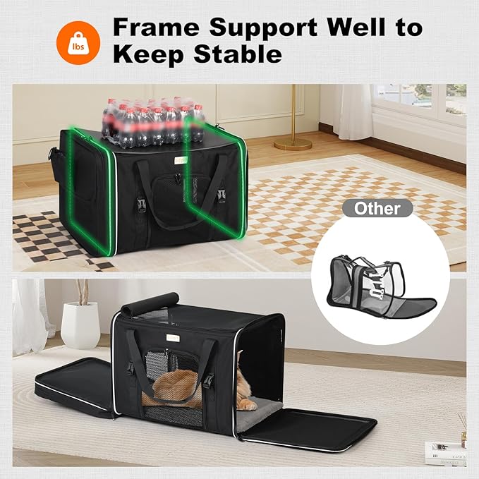 pidipiti 24 x 17 x17 Extra Large cat Carrier up to 30 lbs,for pet car Travel and Long Road Trip,with Curtains and Leakproof Portable Litter Box