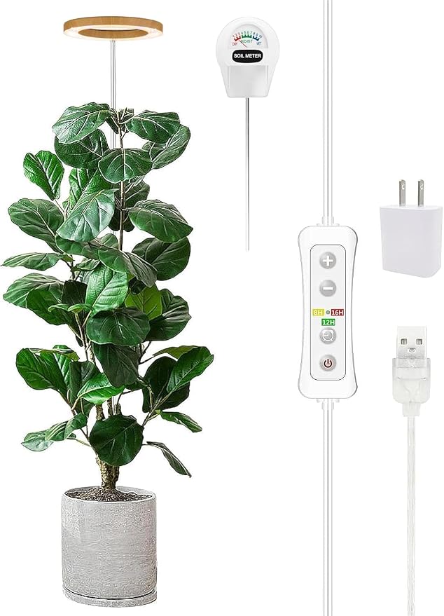 Plant Grow Light, LED Growing Light Full Spectrum for Indoor Plants, Paired with a Soil Tester,Height Adjustable, Automatic Timer, 5V Low Safe Voltage,Idea for Large Plant Light
