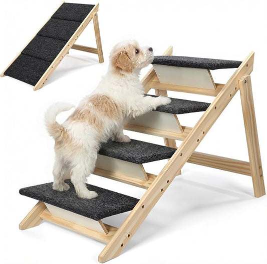 Dog Ramp,2-in-1 Foldable Pet Stairs for High Beds, 4 Steps Dog Steps | Upgraded Anti-Slip Features, Suitable for Couch, Car, Bed and Joint-Friendly Senior Durable Dog Stairs