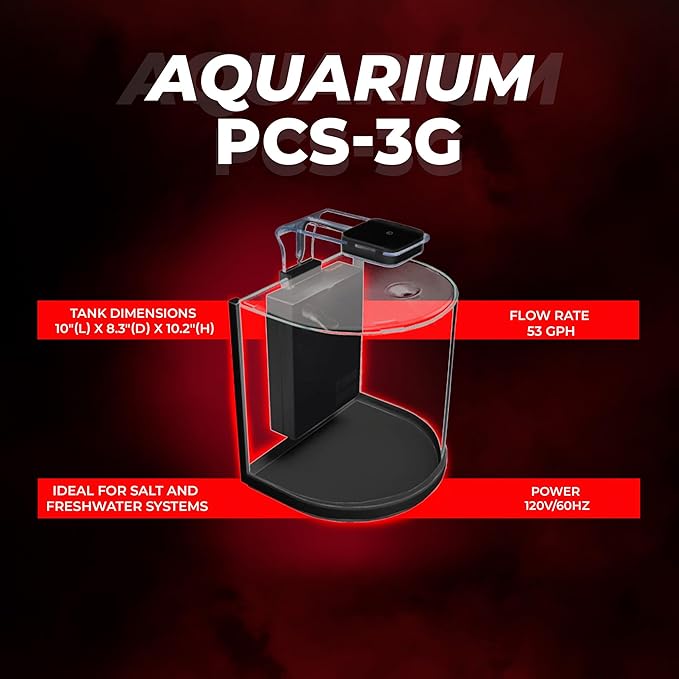 Aquatop Pisces Curved Bowfront Aquarium, 3 Gal - 53GPH – Nano Semi-Circle Glass Aquarium Kit – Touch LED Light – Built-in Filter for Fresh & Saltwater