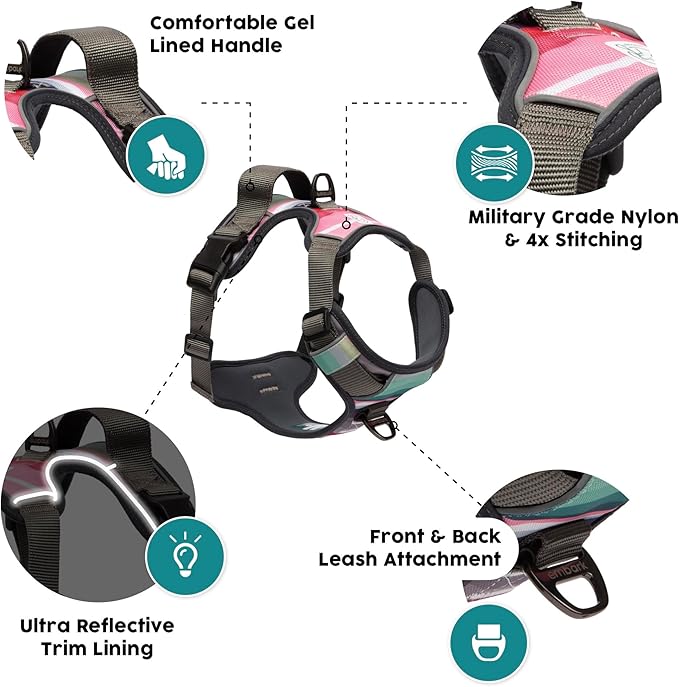 Embark Adventure Small Dog Harness – No-Pull, Reflective Trim, Military-Grade Nylon, Front Clip with Gel-Lined Handle, Soft & Padded