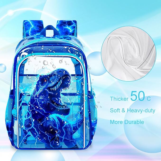 KLFVB 3PCS Clear Backpack for Girls and Boys, Kids See Through Backpacks Stadium Approved, Transparent Bookbag for Elementary