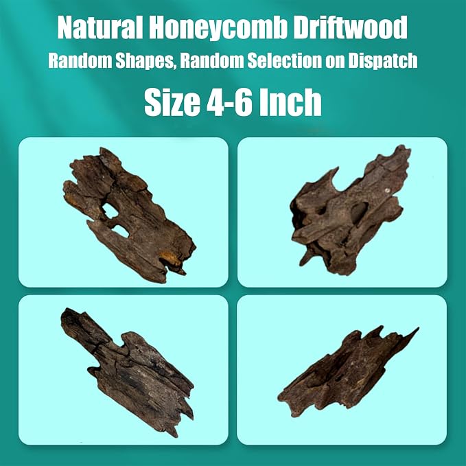 6 PCS Honeycomb Driftwood, 4-6 Inch Natural Large Aquarium Driftwood Branches, Assorted Fish Tank Reptile Terrarium Decor Shrimp Habitat Ornament