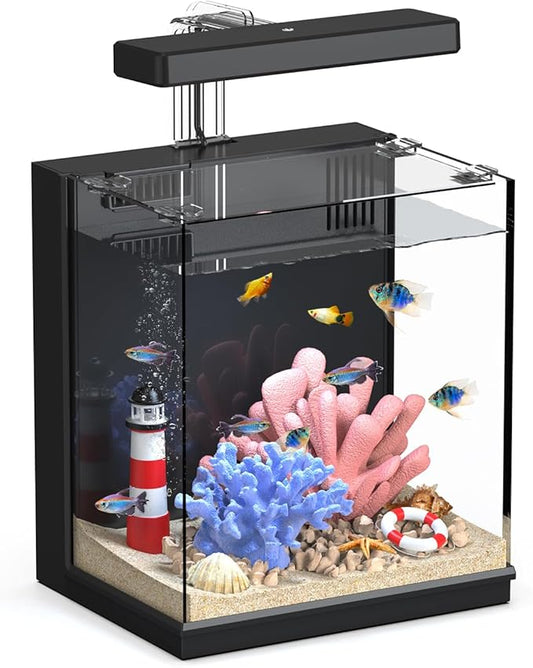 AQUASMITH Beta Fish Tank, 2 Gallon Betta Fish Aquariums with Filter & Light, for Men, Fish Tanks for Kids & Starter, Black