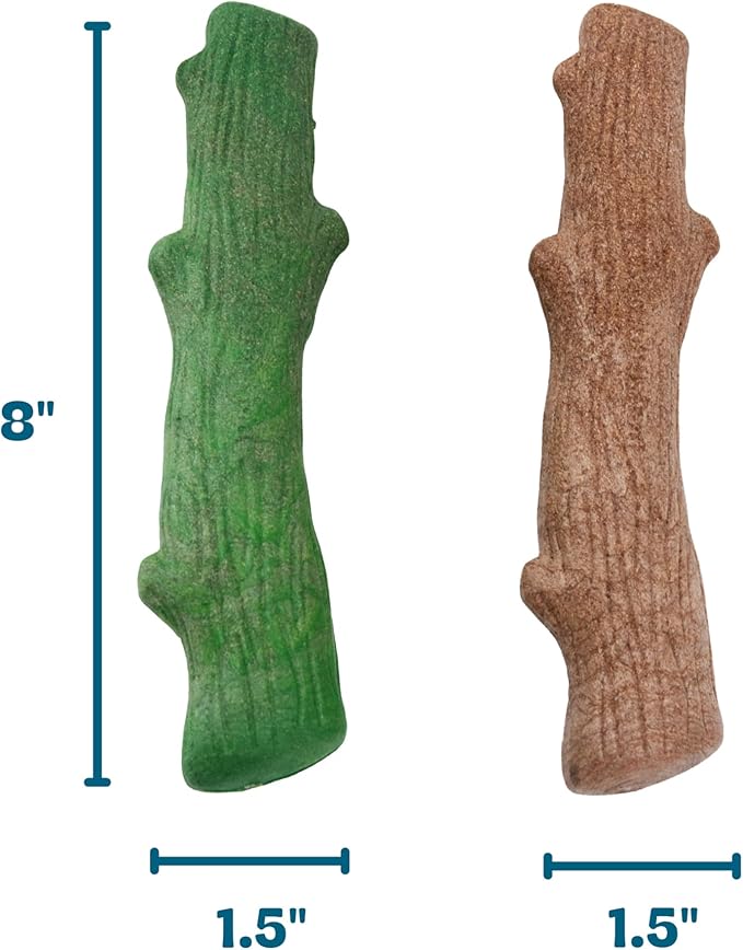 Pupstages by Petstages Dogwood Breath Dog Chew Toy – Real-Wood Blend, Moderate Chewers, Large, 8", 2-Pack (Natural & Mint Flavors)