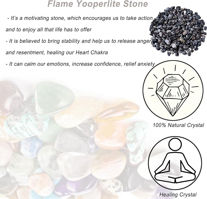 Erliway 100g Natural Yooperlite Stone Crystal Chips 7-9mm Tumbled Stones | Small Crushed Crystal Stone, Polished Flame Stone Chips for Fish Tank, Healing Tumbled Rocks for Reiki Jewelry Making Décor
