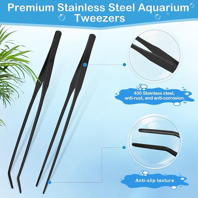 5In1 Aquarium Coral Feeder Kit, Droppers, Straight/Curved Tweezers, Black | Coral Feeder Kit 60ml And 30ml Droppers, Extender Pipe, Straight And Curved Tweezers, For Reef Feeding And Aquarium Cleaning