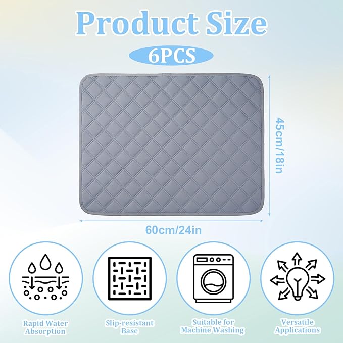 6 PCS Washable Guinea Pig Cage Liners, 24 X 18 Inch Leakage Prevention Rabbit Cage Liner Reusable Anti Slip Guinea Pig Pee Pads Absorbent Bunny Mat for Small Animals, Rabbits and Hamsters-Grey