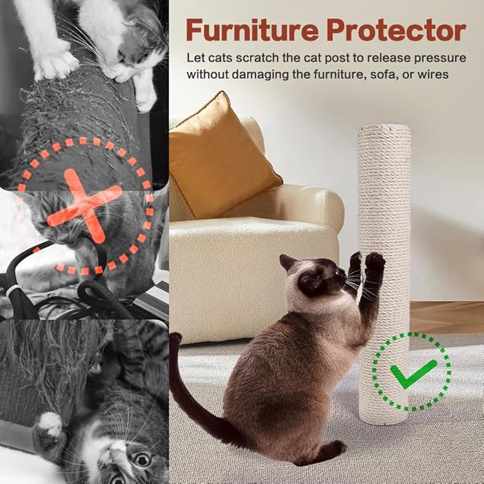 OSPNIEEK 4 PCS M8 Cat Scratching Post Replacement, 15.7“ 7.9" Natural Sisal Rope Kitten Tree Scratcher Refill with Screws, DIY Hemp Scratch Pole Parts for Indoor Cats Tower Refurbishment Accessories