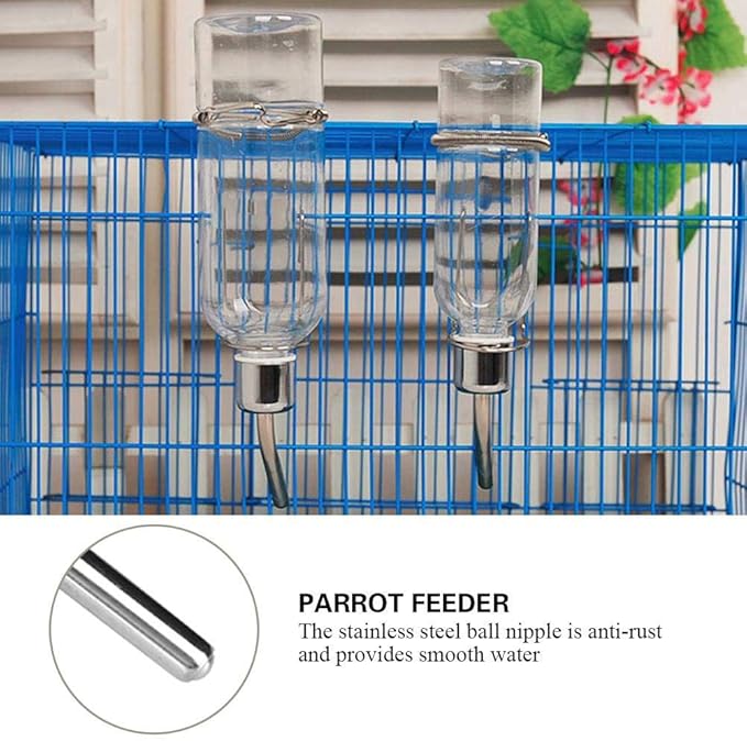 Parrot Water Feeder, No Drip Small Animal Water Bottle Hanging Water Feeding Bottle for Birds Small Animals Hamster Rabbit Chinchilla Ferret(S)