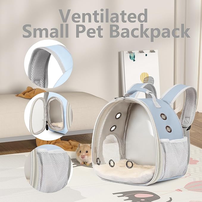 2-Pack Small Animal Backpack Carrier & Ceramic Hamster Hideout for Cooling Summer, Hamster House and Habitat Cool Bed for Other Similar-Size Small Pet Gerbil Rat Chinchilla