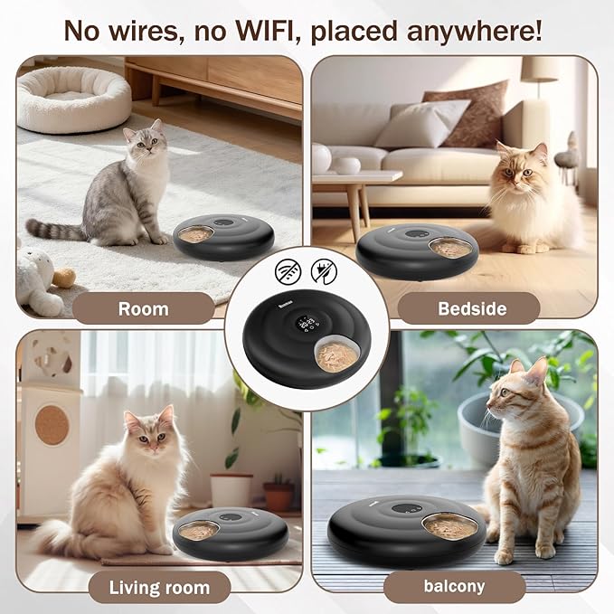 Automatic Wet Food Cat Feeder, Auto Refrigerated Wet Foods Feeder for Cats Dogs 6 Meal Timed Fresh Foods Dispenser with 2 Ice Packs Automatic Cat Dog Food Stainless Steel Bowl for Kitty Puppy Cat Dog