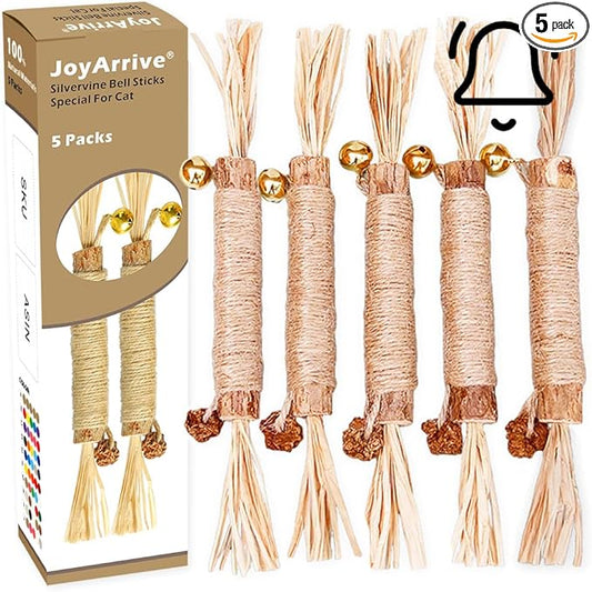 Natural Dried Matatabi Cat Chew Stick with Gall Fruit, Raffia Grass & Bell Cat Ball Toys, Handmade Silvervine Sticks Interactive Catnip Toys for Teething & Entertainment (Size L Color A)