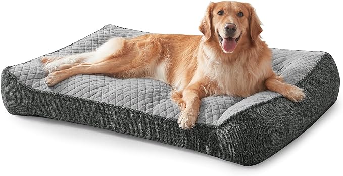 JOEJOY Extra Large Orthopedic Dog Beds Large Sized Dog, Extra Thick Foam Pet Bed Sofa with Bolster Sides, Large Sized Dog Bed with Removable Washable Cover, Non-Slip Bottom, Light Grey, 48''x35''