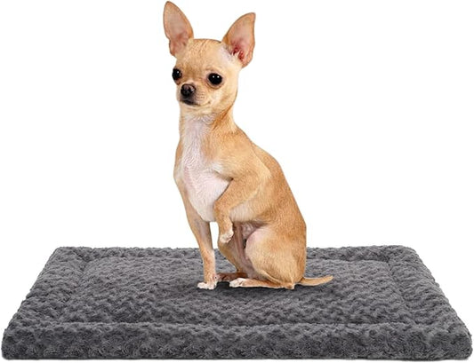 Washable Dog Bed Mat Crate Pad Soft Fluffy Pet Kennel Beds Dog Sleeping Mattress for Large Jumbo Medium Small Dogs, 24 x 18 Inch, Gray