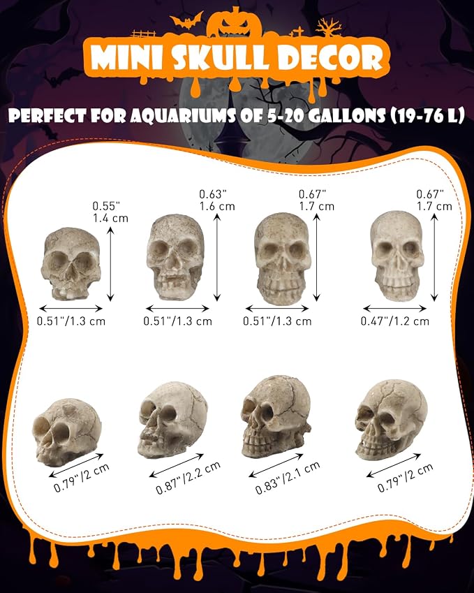 Uniclife 20 Pcs Halloween Mini Skull Decorations, Halloween Fish Tank Decor, Realistic Resin Mini Skulls Figurines for Party Crafts Bar Home, Vase Fillers, Miniature Skeleton Head Table Decor