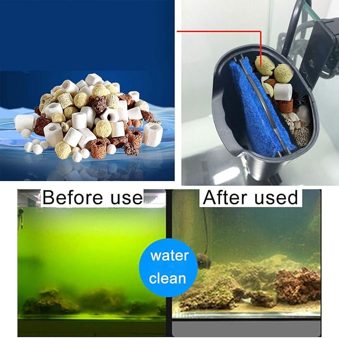17OZ Aquarium Filter Mixed Ceramic Small Balls Media, Fish Tank Water Filtration Pond Filter Ceramic Rings Brown Volcanic Rock for Water Quality Improve, PH Adjust