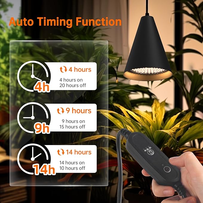 Bstrip 50W Double-Head One Cord Grow Lights for Indoor Plants full Spectrum 3000K, Black LED Grow Light Bulb with Timer & 16.4FT Power Cord, Perfect for Tall Plants, Flowers, and Greenhouses in Winter