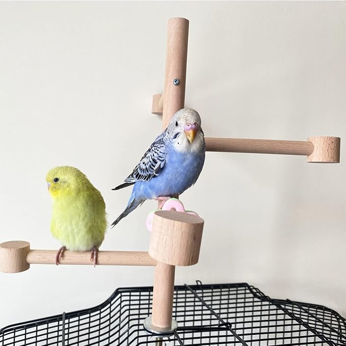 Wooden Bird Cage Stands Perches for Parrots, Parakeet Chewing Climbing Toys, Parrot Cage Top Tree Perches Play Stand Platform Playground Ladders Toys for Cockatiels Budgies Small Medium Parrots