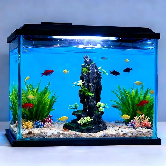 Large Aquarium Decoration - Resin Rockery Landscape Castle Decoration Fighting Fish Hiding Cave Fish Tank Ornaments Accessories - Height 14.3 inches (Green)