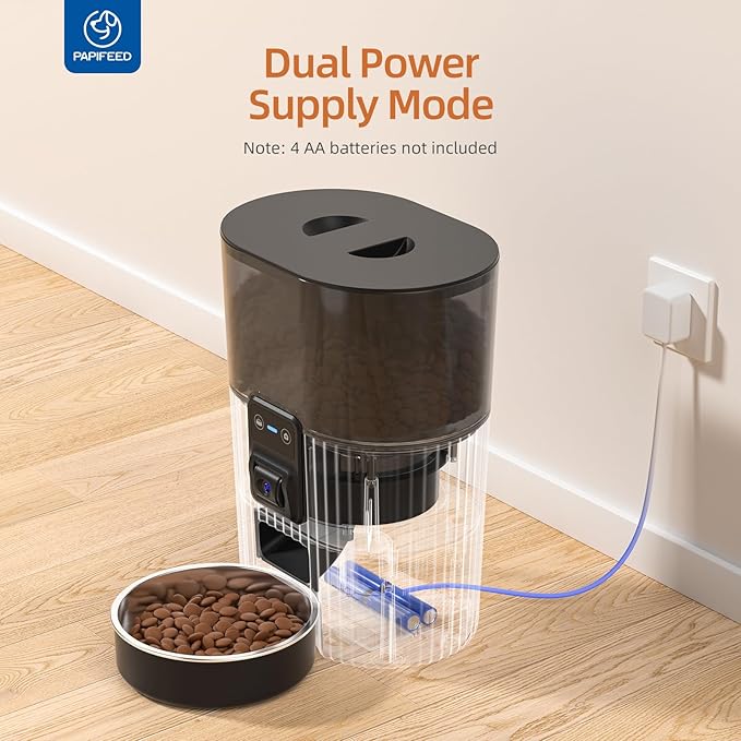 PAPIFEED Automatic Cat Feeder with Camera, 3L Cat Food Dispenser with App, 2.4G WiFi Timed Cat Feeder for Dry Food, 2-Way Audio, Smart Pet Feeder for Small Dog, 10 Meals/Day, 6 Portions/Meal