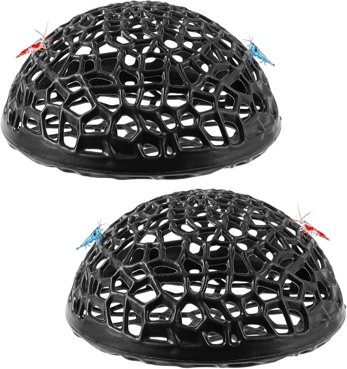2 Pack Aquarium Shrimp Hide Cave, Porous Shrimp Hideout Shelter for Breeding & Molting, Detachable Tunnel Ornament for Fish Tank, Shrimp & Small Fish (Black)