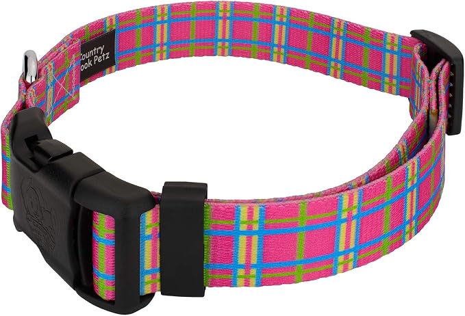 Country Brook Petz - Bubblegum Pink Plaid Everyday Collar and Leash - Plaid and Argyle Collection Featuring Charming Designs (1 Inch, Extra Large)
