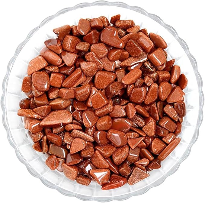 Erliway 100g Natural Red Goldstone Crystal Chips 7-9mm Tumbled Stones | Small Crushed Crystal Stone, Polished Crystals Chips for Fish Tank, Healing Tumbled Rocks for Reiki Jewelry Making Home Décor