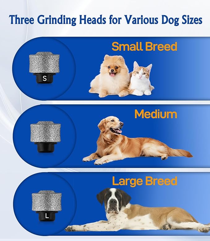 Petsaunter Dog Nail Grinder, 3 Grinding Heads, 2-Speed, LED Light, Touch-Switch, TypeC, Quiet, Low-Vibration, Dog Nail Trimmers for Large, Medium, Small Dogs & Cats with Hard/Thick Nails (U-Black)
