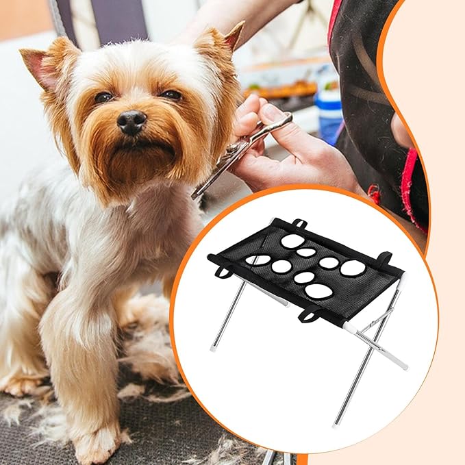 Pet Grooming Hammock Harness for Cats Small Dogs Dog Grooming Sling Stand with Frame Mesh Polyester Quick Eight Hole Design Suitable for Bathin, Black