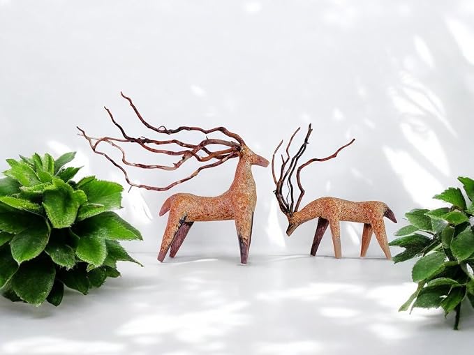 Azil Driftwood Deer Aquarium Decoration – Unique & Artistic Fish Tank & Terrarium Ornament, Safe & Eco-Friendly for Aquascaping & Reptile Habitats (Deer with Long Antlers)