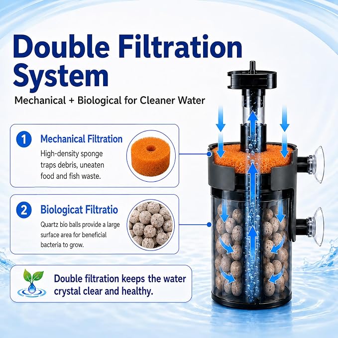 Aquarium Filter Air-Driven with Ceramic Balls, Medium | Fish Tank Sponge Filter for 15-40 Gal, Ultra Quiet Aeration & Water Circulation for Breeding Fry Betta Shrimp Tank