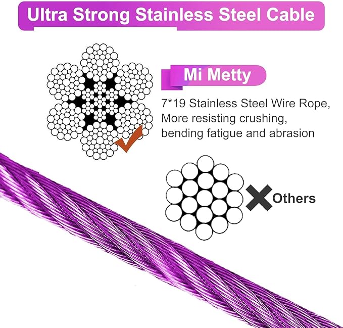 Tie Out Cable for Dogs,10/20/30/50/100FT Dog Leads for Yard Chew Proof,Heavy Duty Tie Out Cable for Large Dogs Up to 125lbs,Dog Runner Tether (Purple, 125Ibs 150ft)