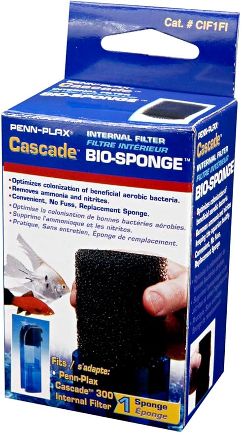 Penn-Plax Cascade 300 Replacement Bio-Sponge - 1 Pack Aquarium Filter Sponge for CIF1 Submersible Internal Media Filter - Easy-to-Clean - Fresh & Saltwater Filtration - Black, 2 x 1.75 x 1.75 Inches
