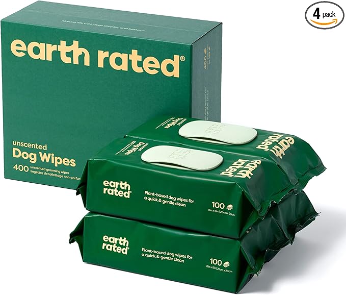 Earth Rated Pet Wipes for Dogs and Cats, Hypoallergenic, Cleaning and Hydrating, for Grooming Paws, Body and Butt, Unscented, 400 Count