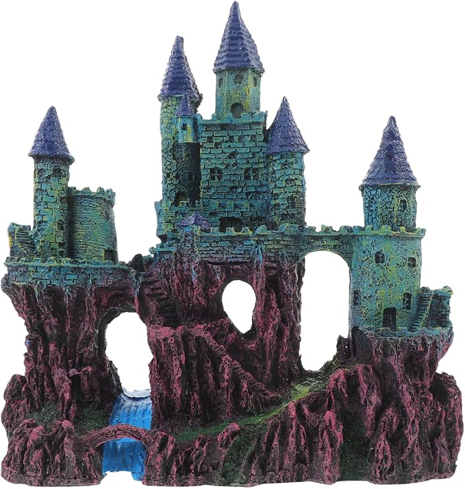 Ipetboom Fish Tank Landscaping Castle Miniature Ornaments Aquarium Ornament Aquarium Castle Decor Simulation Rockery Castle Decor Amphibian Hideout House Statue Set Resin Earth Tones