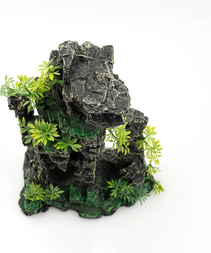 Aquarium Mountain View Stone Ornament, Large Resin Hideout Cave for Betta & Shrimp, Fish Tank Decor Rock Cave with Fish Cave and Hideouts (7.87" x 4.72" x 11.81")