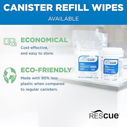 REScue One-Step Disinfectant Cleaner & Deodorizer Wipes for Vet Use – Cleaner for Kennels, Litter Boxes, Vet Offices, Pet Grooming Surfaces – Wipes Canister, 160-Count (12 Pack)