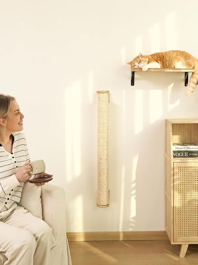 FUKUMARU Cat Wall Scratcher, 28" Wall Mounted Kitten Scratching Post, Sturdy Sisal Climbing Tree for Indoor Cats
