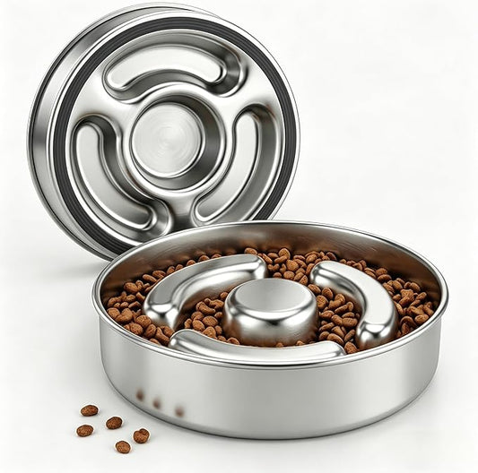 AIPERRO Slow Feeder Dog Bowl Stainless Steel, 2 Cups Metal Non-Slip Dog Food Bowls, Dogs Water Bowl for Small & Medium Sized Dogs, Fun Bloat Stop Pet Bowl for Fast Eaters, Slows Down Pets Eating