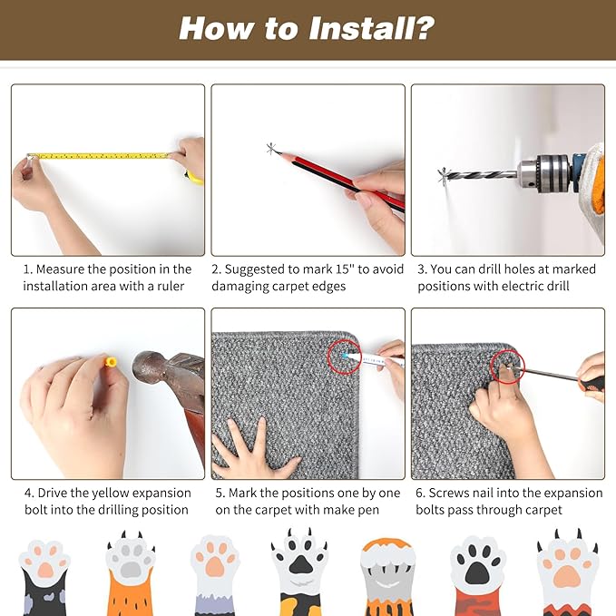 FHTONGE 71x15.8 Thickened Cat Wall Climbing Carpet with 16 Fixed Nails, Extra Large Tall Cat Scratch Pad for Wall, Wall Mounted Climbing Cat Scratcher for Furniture Couch Sofa Protector(MilkyWhite)