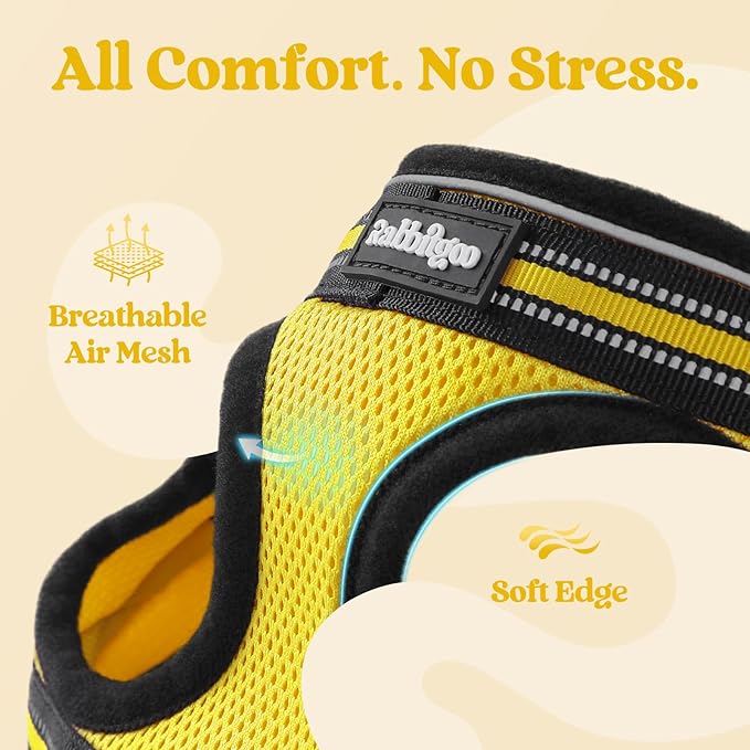 rabbitgoo Cat Harness and Leash Set for Walking Escape Proof, Adjustable Soft Kittens Vest with Reflective Strip for Cats, Comfortable Outdoor Vest, Bright Yellow, L