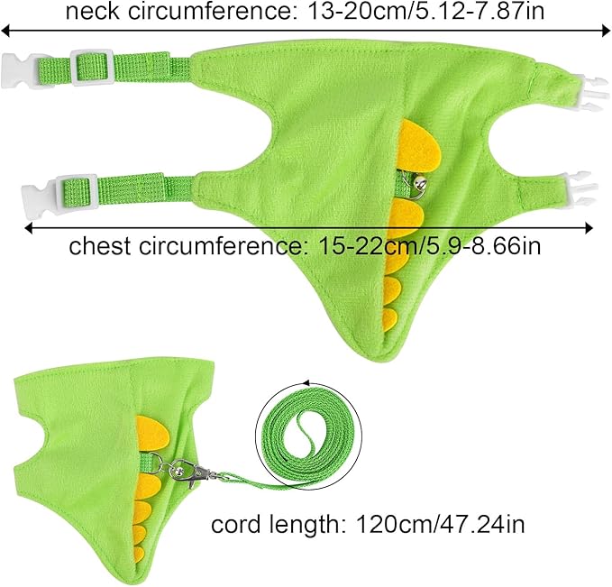Ferret Harness and Leash Set, Dinosaur Shaped Small Animals Vest Bunny Harness Outdoor Walking Clothes Accessories for Ferret Rabbit Hamster Guinea Pig Kitten Puppy Tiny Pet
