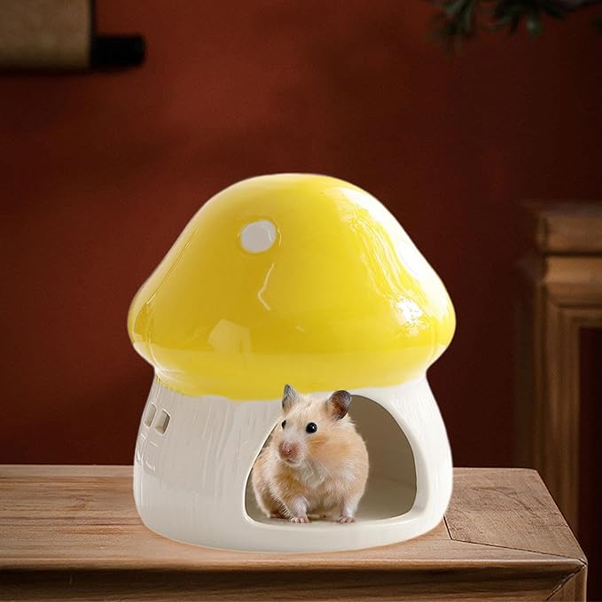 Ceramic Hamster House Guinea Pig Hideout Outdoor Creative Sturdy Habitat Hideaway House for Rats Chipmunk Squirrels, Yellow