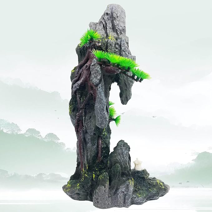 Tall Aquarium Mountain View Stone Decorations Aquarium Rock Cave | Landscape Artificial Mountain View Ornament Fish Tank Hideouts for Betta Hiding Aquarium Plants Supply