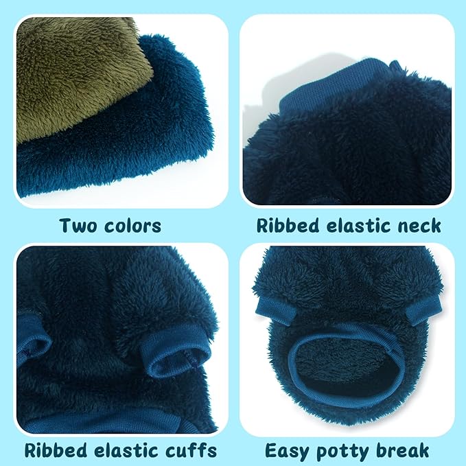 2 Pieces Fleece Dog Sweaters for Small Dogs Boy Cute Warm Small Dog Clothes Male Puppy Chihuahua Cat, Blue, Dark Green, XXS
