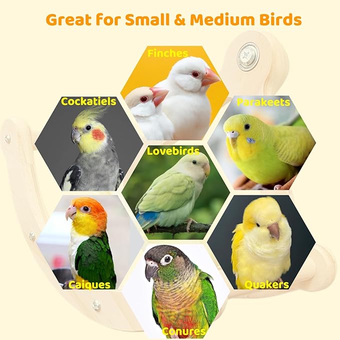 Bird Perch Toy, Interactive Rocking Parakeet Toys and Perches, Wooden Exercise Cockatiel Toys, Intelligence Birds Enrichment Toy for Parrot, Bird Cage Accessories Perch for Budgies Conure