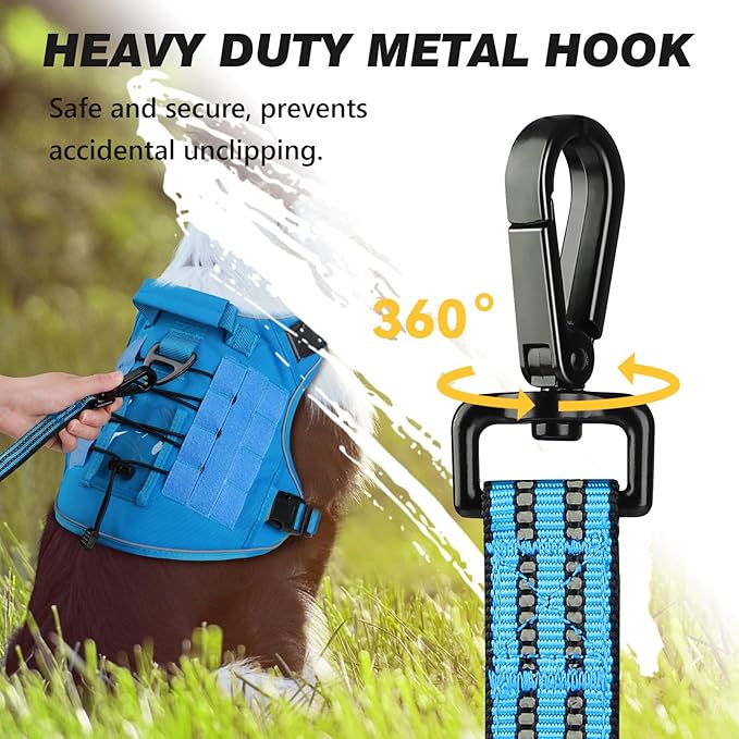 WINGOIN Dog Leash for Large Medium Small Dogs, Heavy Duty Dog Leashes with Double Handle, Poop Bag Holder, Car Seat Belt Buckle, Reflective Tactical Pet Lead for Walking, Training (Blue, 6FT)