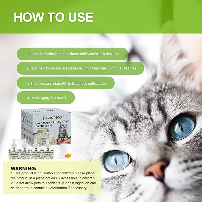 Cat Calming Diffuser, 4-in-1 Pheromone Refills for Anxious Cats, 120-Day Continuous Stress Relief for Multi-Cat Harmony